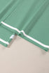 Contrast Trim Textured Knit Half Sleeve Drop Shoulder Drawstring Waist Wide Leg Two Piece Pant Set
